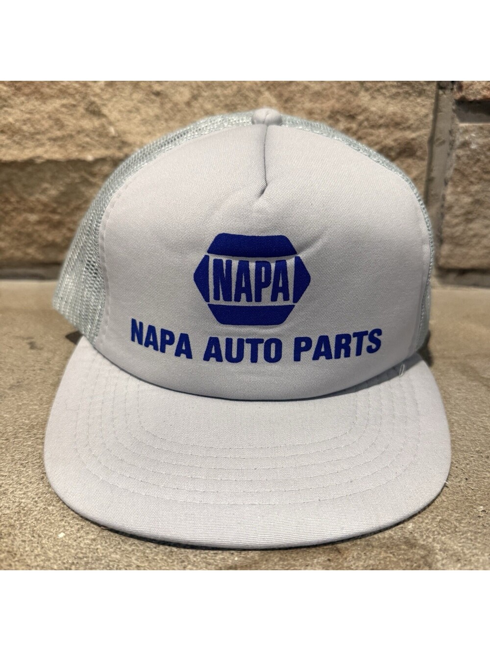 Vintage NAPA Auto Parts Trucker Hat Snapback Mesh Louisville Line Grey 80s Vtg